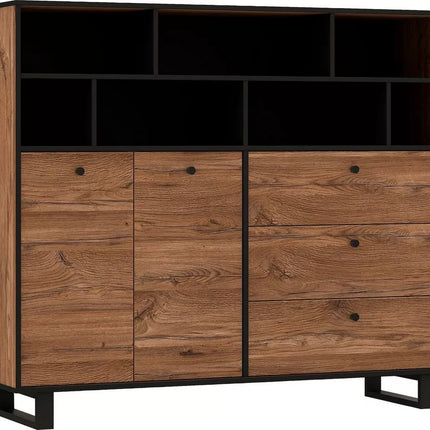 UNICORN Dresser wall unit rural modern black brown Width 144.3 cm Depth 42 cm Height 123.2 cm