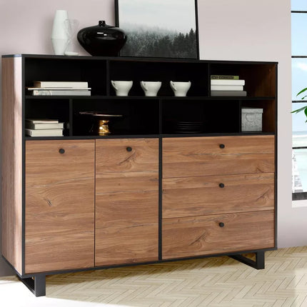 UNICORN Dresser wall unit rural modern black brown Width 144.3 cm Depth 42 cm Height 123.2 cm