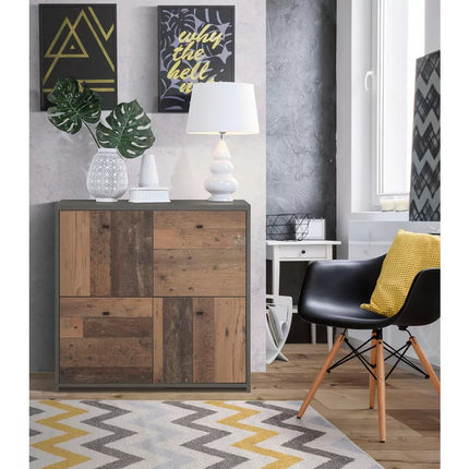 UNICORN Dresser white brown dark gray Width 77.2 cm Depth 29.6 cm Height 77.5 cm