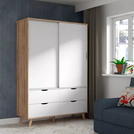 UNICORN Wardrobe modern white oak brown Width 139.4 cm Depth 52.7 cm Height 201.5 cm