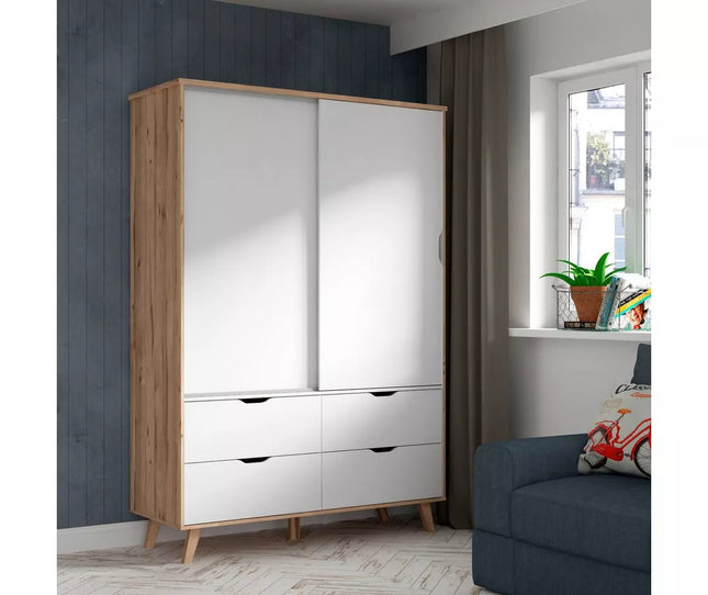 UNICORN Wardrobe modern white oak brown Width 139.4 cm Depth 52.7 cm Height 201.5 cm