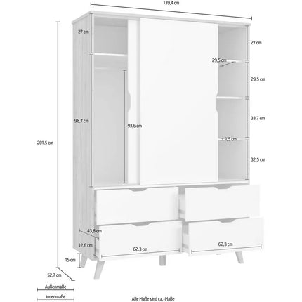 UNICORN Wardrobe modern white oak brown Width 139.4 cm Depth 52.7 cm Height 201.5 cm