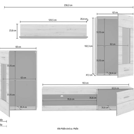 UNICORN TV furniture wall unit modern country brown (4 pieces) Width 238.2 cm