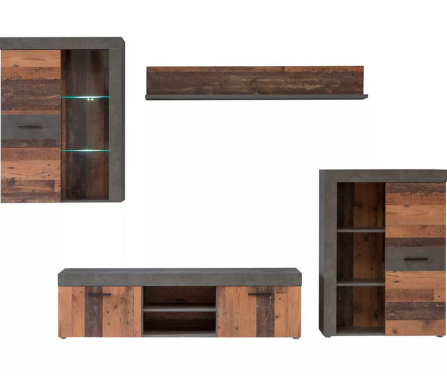 UNICORN TV furniture wall unit modern brown dark gray (4 pieces)