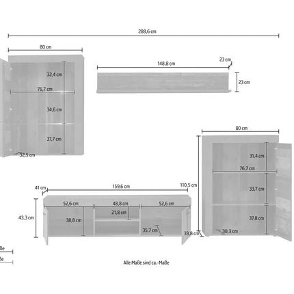 UNICORN TV furniture wall unit modern brown dark gray (4 pieces)
