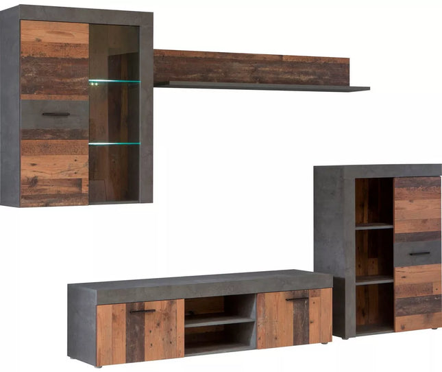 UNICORN TV furniture wall unit modern brown dark gray (4 pieces)