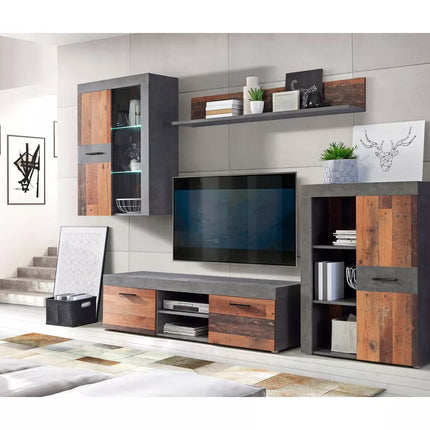 UNICORN TV furniture wall unit modern brown dark gray (4 pieces)