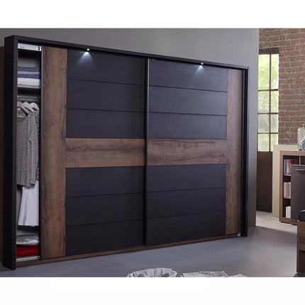 UNICORN Wardrobe sliding door cabinet with lighting modern black oak dark brown Width 270 cm Depth 61 cm Height 210 cm