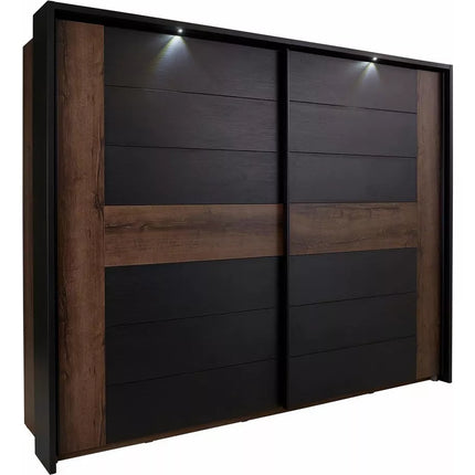 UNICORN Wardrobe sliding door cabinet with lighting modern black oak dark brown Width 270 cm Depth 61 cm Height 210 cm