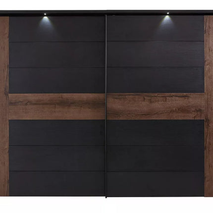 UNICORN Wardrobe sliding door cabinet with lighting modern black oak dark brown Width 270 cm Depth 61 cm Height 210 cm
