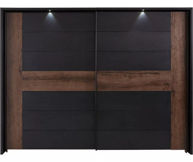 UNICORN Wardrobe sliding door cabinet with lighting modern black oak dark brown Width 270 cm Depth 61 cm Height 210 cm