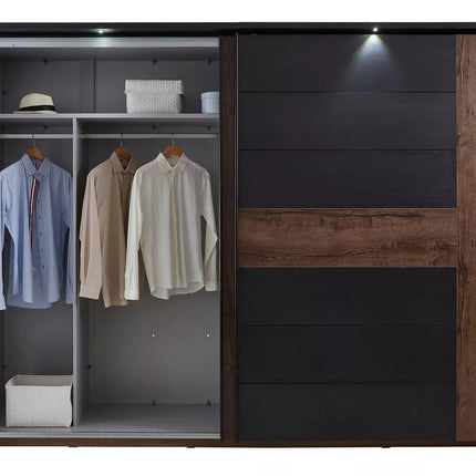 UNICORN Wardrobe sliding door cabinet with lighting modern black oak dark brown Width 270 cm Depth 61 cm Height 210 cm