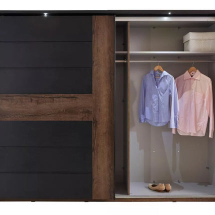 UNICORN Wardrobe sliding door cabinet with lighting modern black oak dark brown Width 270 cm Depth 61 cm Height 210 cm