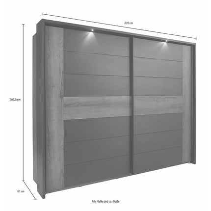 UNICORN Wardrobe sliding door cabinet with lighting modern black oak dark brown Width 270 cm Depth 61 cm Height 210 cm