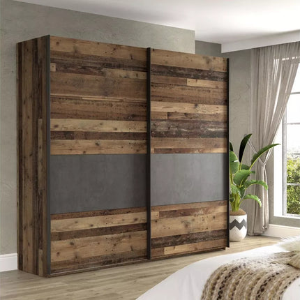 UNICORN Wardrobe sliding door wardrobe country style dark brown dark gray Width 220 cm Depth 61 cm Height 211 cm