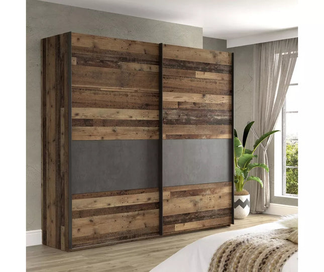 UNICORN Wardrobe sliding door wardrobe country style dark brown dark gray Width 220 cm Depth 61 cm Height 211 cm