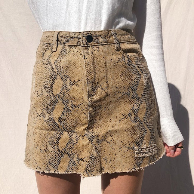 UNICORN Women's skirt snake print leather brown s m l