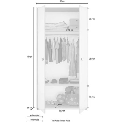 UNICORN Wardrobe white brown Width 93 cm Depth 56 cm Height 184 cm