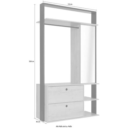 UNICORN Wardrobe open modern oak brown white Width 115 cm Depth 45 cm Height 200 cm