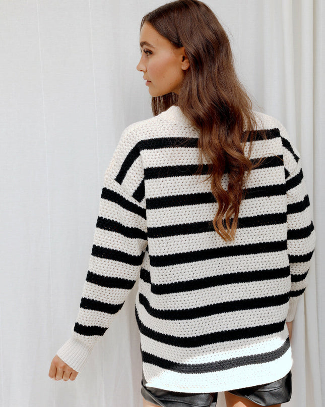 UNICORN Women's sweater striped black and white s m l xl