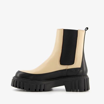 UNICORN Women's high boots with sturdy sole leather beige black 37 to 41