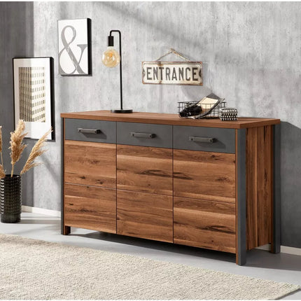 UNICORN Sideboard wall unit modern dark gray brown Width 142 cm Depth 44 cm Height 80.5 cm