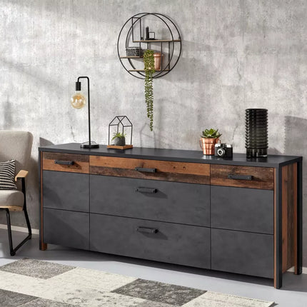 UNICORN Sideboard wall unit modern matt dark gray brown Width 197 cm Depth 44 cm Height 80.5 cm