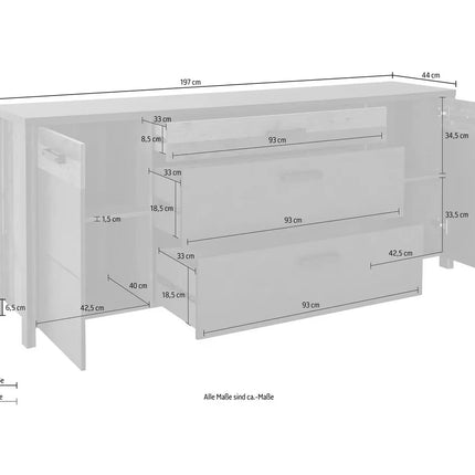 UNICORN Sideboard wall unit modern matt dark gray brown Width 197 cm Depth 44 cm Height 80.5 cm