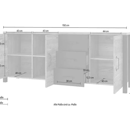 UNICORN Dresser wall unit rural modern brown black Width 192 cm Depth 43 cm Height 79 cm