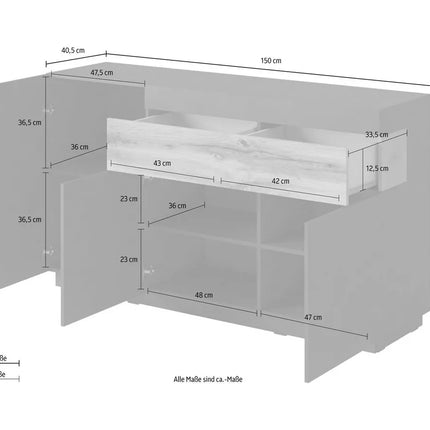 UNICORN Sideboard wall unit modern black white gray brown 150 cm