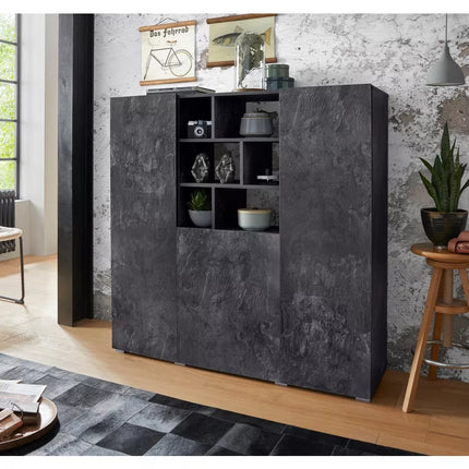 UNICORN Sideboard wall unit modern high-gloss white dark gray Width 132.4 cm