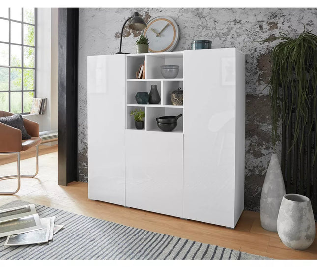 UNICORN Sideboard wall unit modern high-gloss white dark gray Width 132.4 cm
