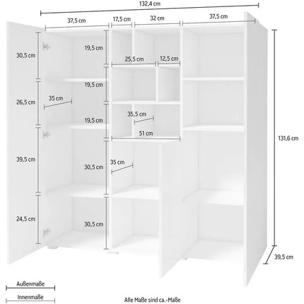 UNICORN Sideboard wall unit modern high-gloss white dark gray Width 132.4 cm