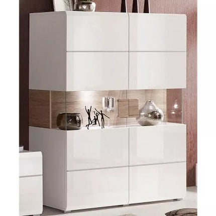 UNICORN Dresser wall unit modern high-gloss white with glass and mood lighting width 152 cm length 121.5 cm depth 37 cm