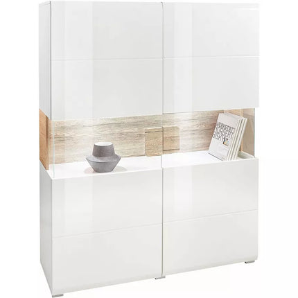 UNICORN Dresser wall unit modern high-gloss white with glass and mood lighting width 152 cm length 121.5 cm depth 37 cm