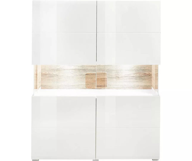 UNICORN Dresser wall unit modern high-gloss white with glass and mood lighting width 152 cm length 121.5 cm depth 37 cm