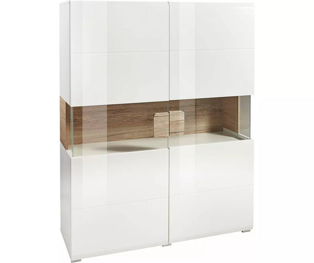 UNICORN Dresser wall unit modern high-gloss white with glass and mood lighting width 152 cm length 121.5 cm depth 37 cm