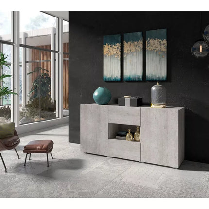UNICORN Sideboard wall unit modern gray high-gloss white with mood lighting Width 136.5 cm Depth 37.5 cm Height 69 cm