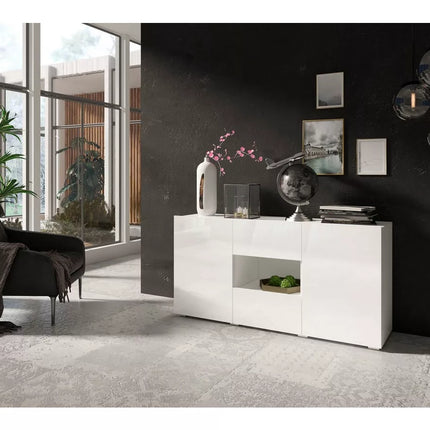 UNICORN Sideboard wall unit modern gray high-gloss white with mood lighting Width 136.5 cm Depth 37.5 cm Height 69 cm