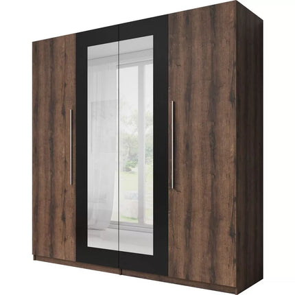 UNICORN Wardrobe country modern with mirror dark brown black white light gray Width 228 cm Depth 57 cm Height 214 cm