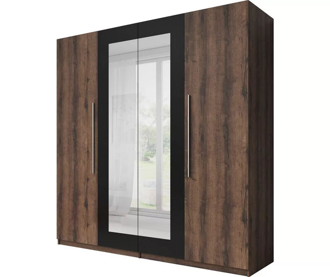 UNICORN Wardrobe country modern with mirror dark brown black white light gray Width 228 cm Depth 57 cm Height 214 cm