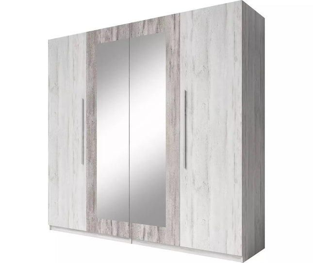 UNICORN Wardrobe country modern with mirror dark brown black white light gray Width 228 cm Depth 57 cm Height 214 cm
