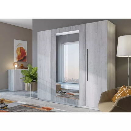 UNICORN Wardrobe country modern with mirror dark brown black white light gray Width 228 cm Depth 57 cm Height 214 cm