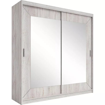 UNICORN Modern wardrobe with mirror, oak, brown, white, light gray, width 200 cm, depth 60 cm, height 215 cm