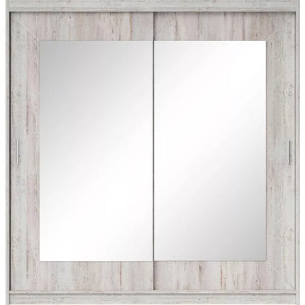 UNICORN Modern wardrobe with mirror, oak, brown, white, light gray, width 200 cm, depth 60 cm, height 215 cm