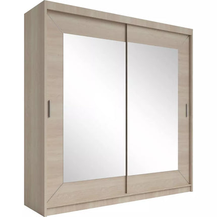 UNICORN Modern wardrobe with mirror, oak, brown, white, light gray, width 200 cm, depth 60 cm, height 215 cm