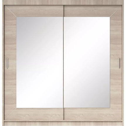 UNICORN Modern wardrobe with mirror, oak, brown, white, light gray, width 200 cm, depth 60 cm, height 215 cm