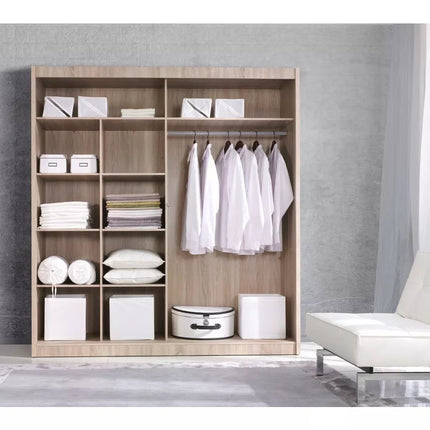 UNICORN Modern wardrobe with mirror, oak, brown, white, light gray, width 200 cm, depth 60 cm, height 215 cm