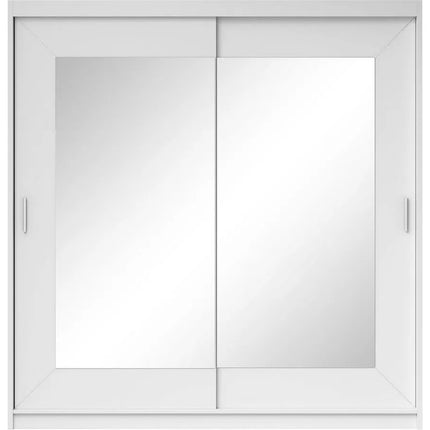 UNICORN Modern wardrobe with mirror, oak, brown, white, light gray, width 200 cm, depth 60 cm, height 215 cm