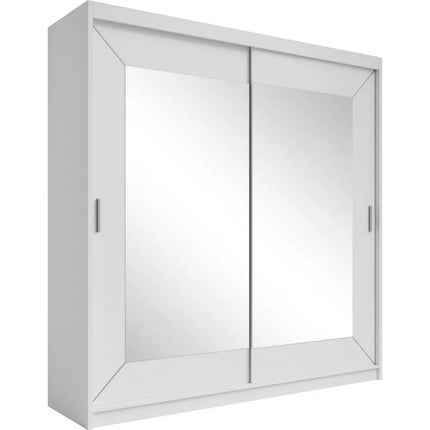 UNICORN Modern wardrobe with mirror, oak, brown, white, light gray, width 200 cm, depth 60 cm, height 215 cm